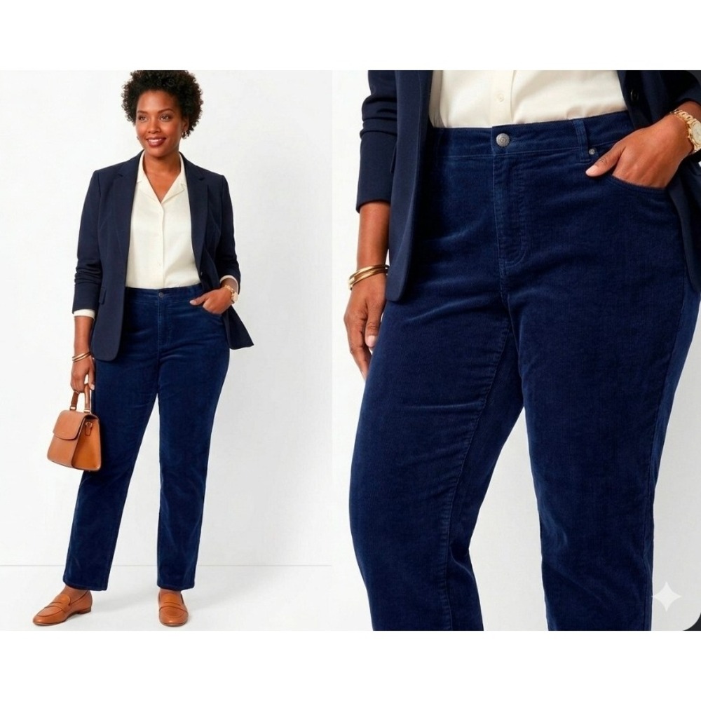 Talbots Navy Blue Corduroy Pants 20W Simply Flattering 5-Pocket Straight Leg